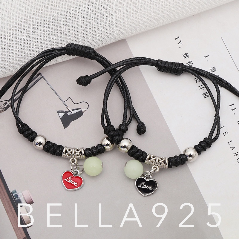 Vòng tay Bella925 lắc tay đơn, combo 2 combo 3 vòng đen, trắng, xanh đính đá dạ quang