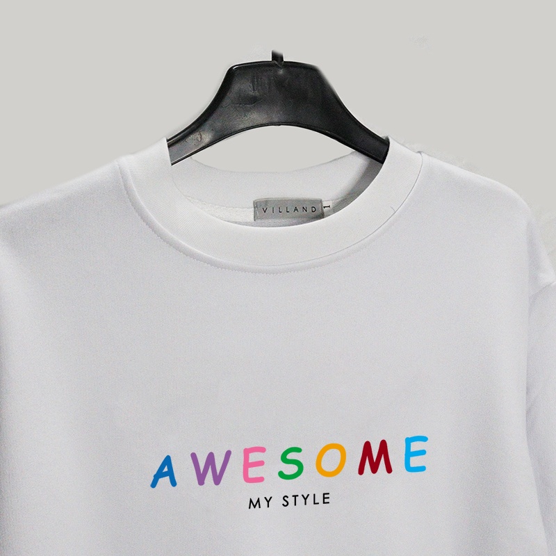 Áo Sweater in chữ AWESOME Oversize Basic áo nỉ Nhật cao cấp dài tay Unisex LOHA