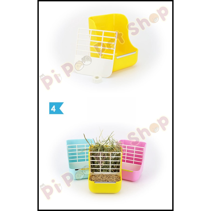 Máng cỏ đôi ngăn inox 2 trong 1 cho Guinea Pig (bọ ú, chuột lang), thỏ, Chinchilla