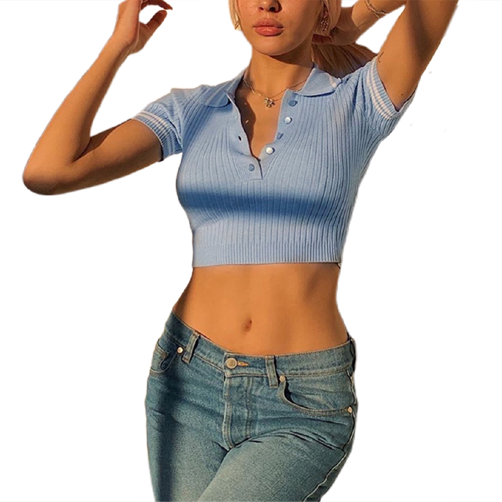 Set Áo Tay Ngắn Cổ Chữ V Phối Nút + Chân Váy Bút Chì Lưng Cao Cho Nữ