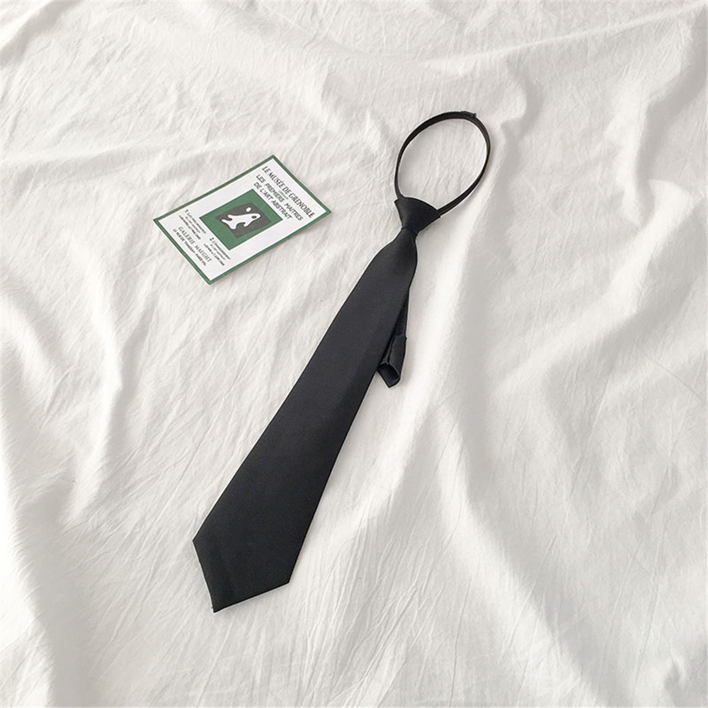Cà vạt nam nữ bản nhỏ 8*41cm Đen Có Khóa Kéo Tùy Chỉnh Phong Cách Hàn Quốc Cho Nam Nữ