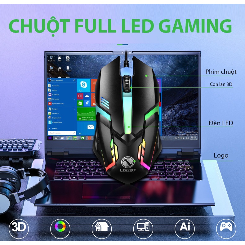 Bộ bàn phím chuột máy máy tính Coputa chuột bàn phím giả cơ có dây Gaming chơi game Full LED RGB GTX300