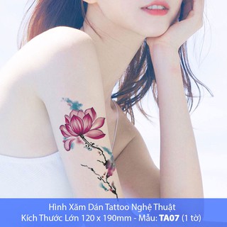 Hình Xăm Dán Tattoo Cao Cấp Hình Hoa Sen Tờ Lớn 12x19cm - Mẫu TA07
