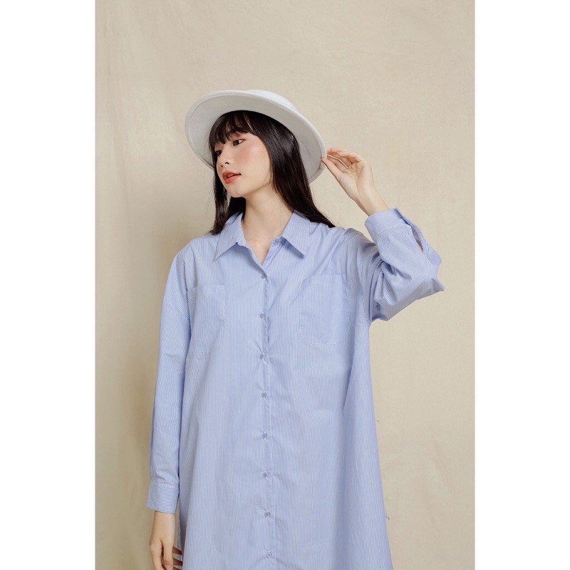 Dottie Đầm sơ mi sọc xanh