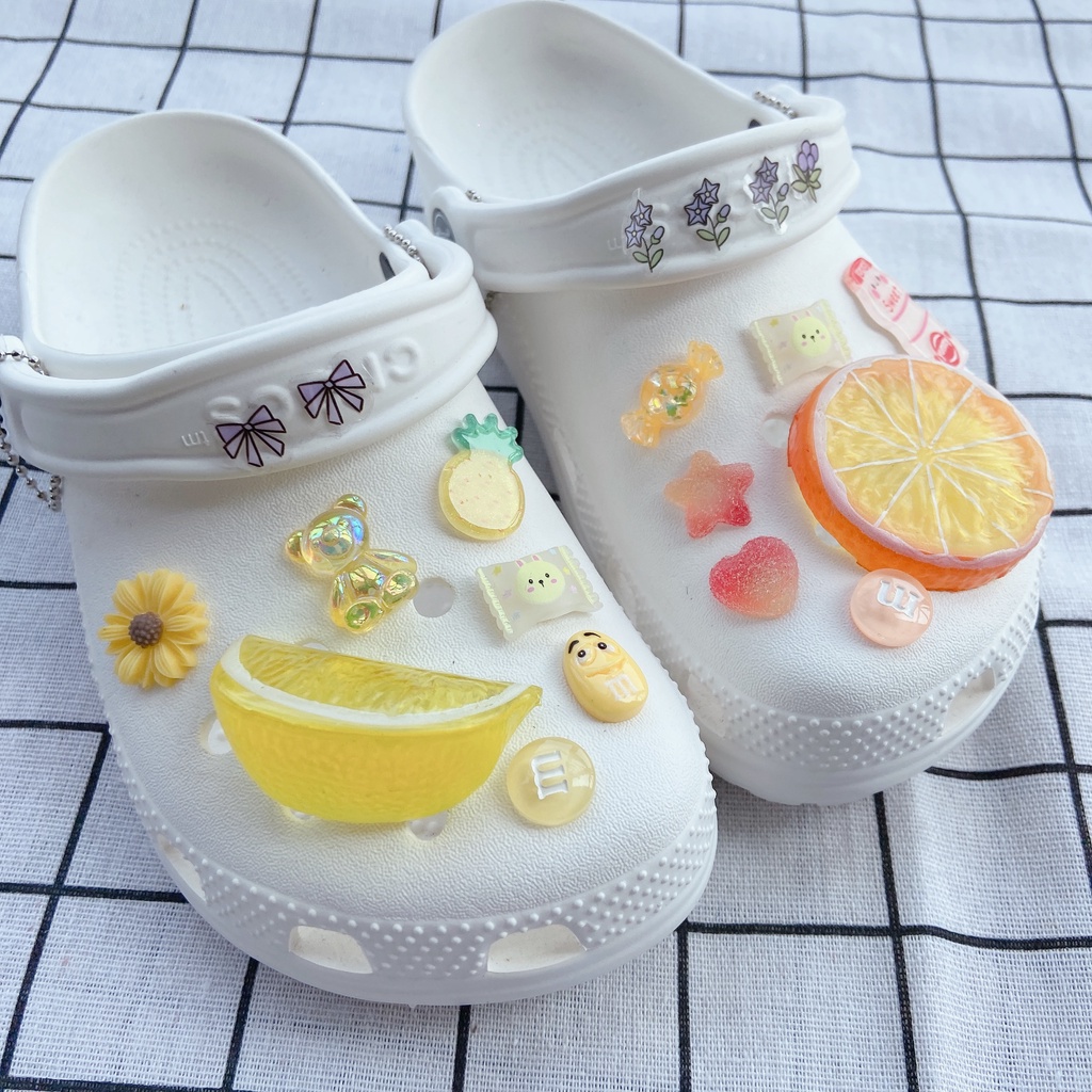 Bộ 14 Charm Hình Quả Chanh Hoạt Hình Tự Trang Trí Giày Dép Trang Trí Giày Mùa Hè