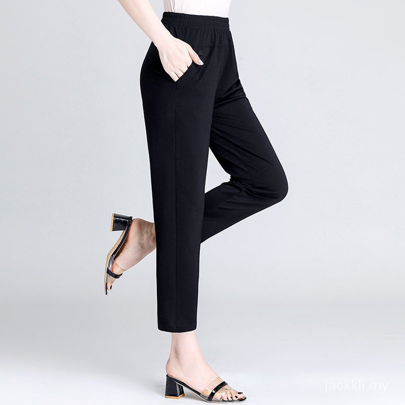 Quần Lụa Lạnh Mỏng Ống Suông Rộng Lưng Cao Co Giãn Thời Trang Mùa Hè Cho Phụ Nữ Trung Niên | BigBuy360 - bigbuy360.vn