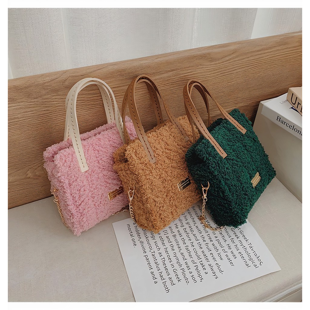 Túi Xách Handmade Tự Đan Len Xù - Phụ Kiện Đan Túi
