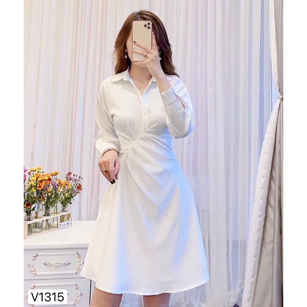 Váy sơ mi trắng nhún eo V1315 - ĐẸP SHOP DVC | BigBuy360 - bigbuy360.vn