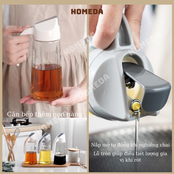 Chai đựng dầu ăn nắp đóng mở tự động khi rót, lọ đựng gia vị thủy tinh, hủ đựng nước mắm nước tương