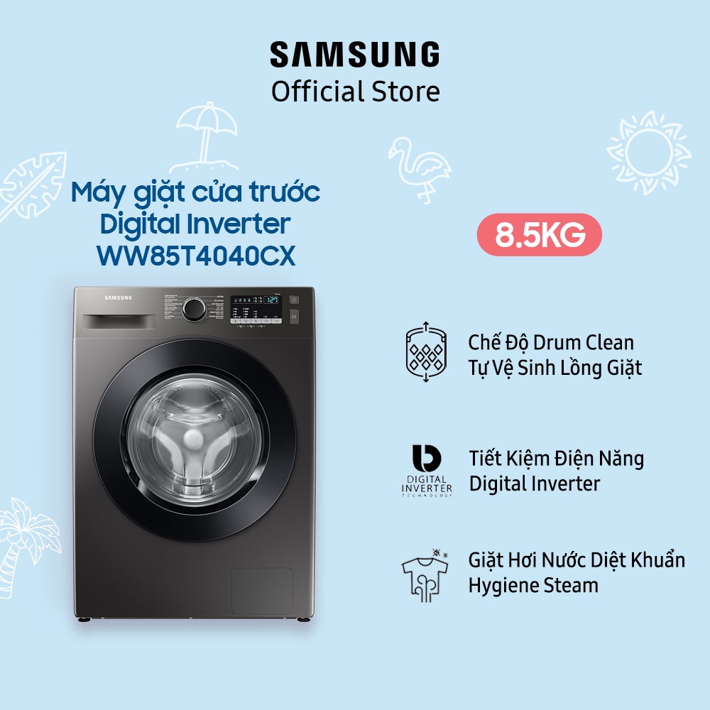 [Mã ELBAU7 giảm 7% đơn 5TR] Miễn phí công lắp đặt_Máy giặt Samsung cửa trước Digital Inverter 8,5kg (WW85T4040CX)