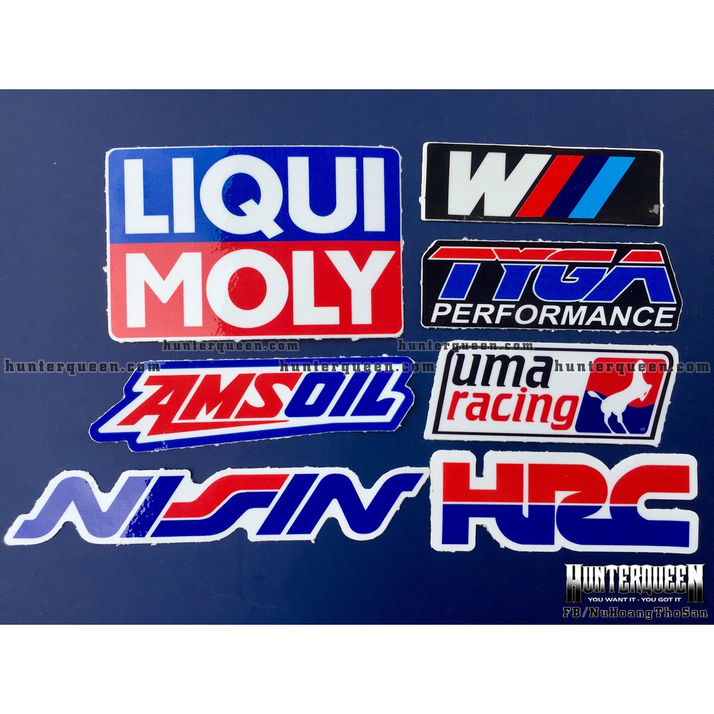 Bộ 7 logo xanh đỏ, decal dán xe máy, nón bảo hiểm... Sticker chống nước, bền màu. Hình dán đẹp