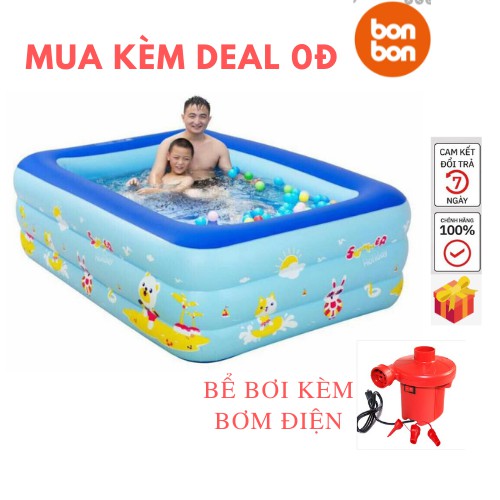 Bể bơi Cho Bé Phao Bơi 3 Tầng, Thành Cao Có Đáy 2 Lớp Chống Trượt Kích Cỡ 1m3, 1m5, 1m8, 2m1 - TẶNG BƠM