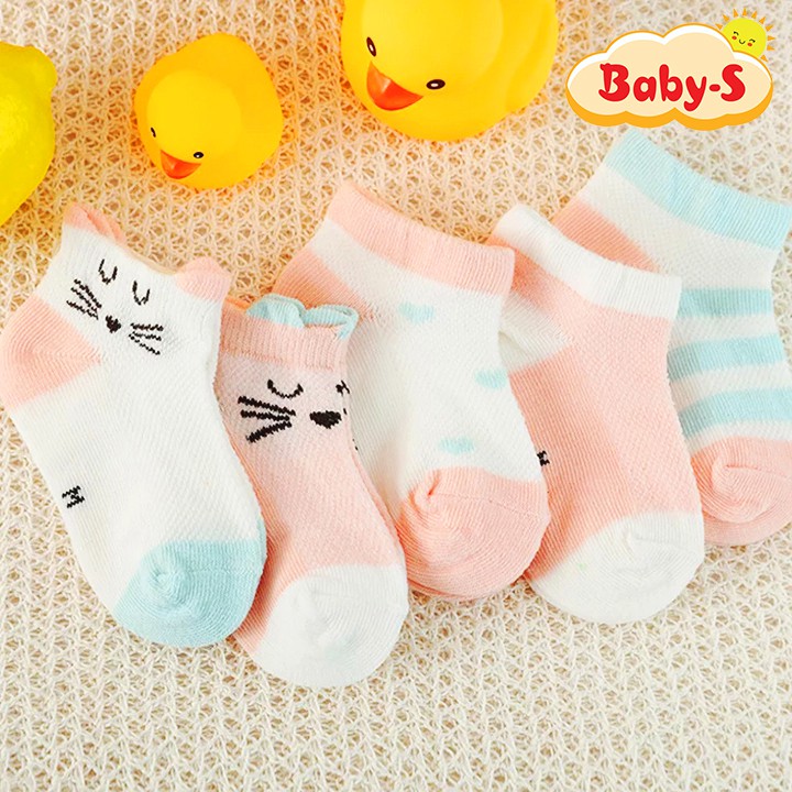 Set 5 đôi tất lưới cổ thấp cho bé trai và bé gái từ 0-2 tuổi chất cotton lưới thông thoáng nhẹ nhàng Baby-S - ST002