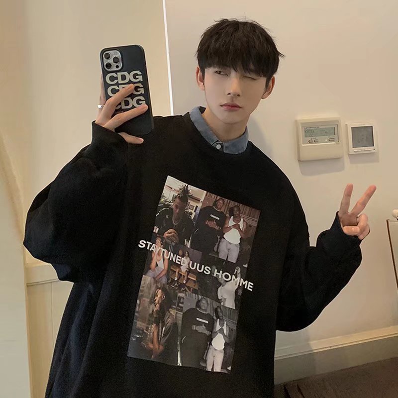 Áo sweatshirt nam tay dài cổ tròn đơn giản thời trang Hàn Quốc