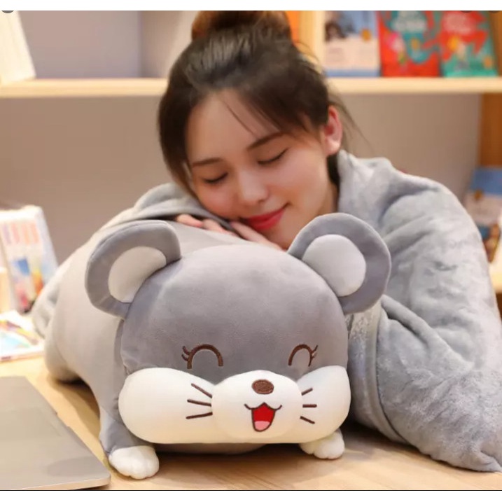 Chăn gối văn phòng hình thú đáng yêu 3in1 kích thước mền 1m2*1m7, Bộ chăn văn phòng vải nhung mềm mịn tiện ích