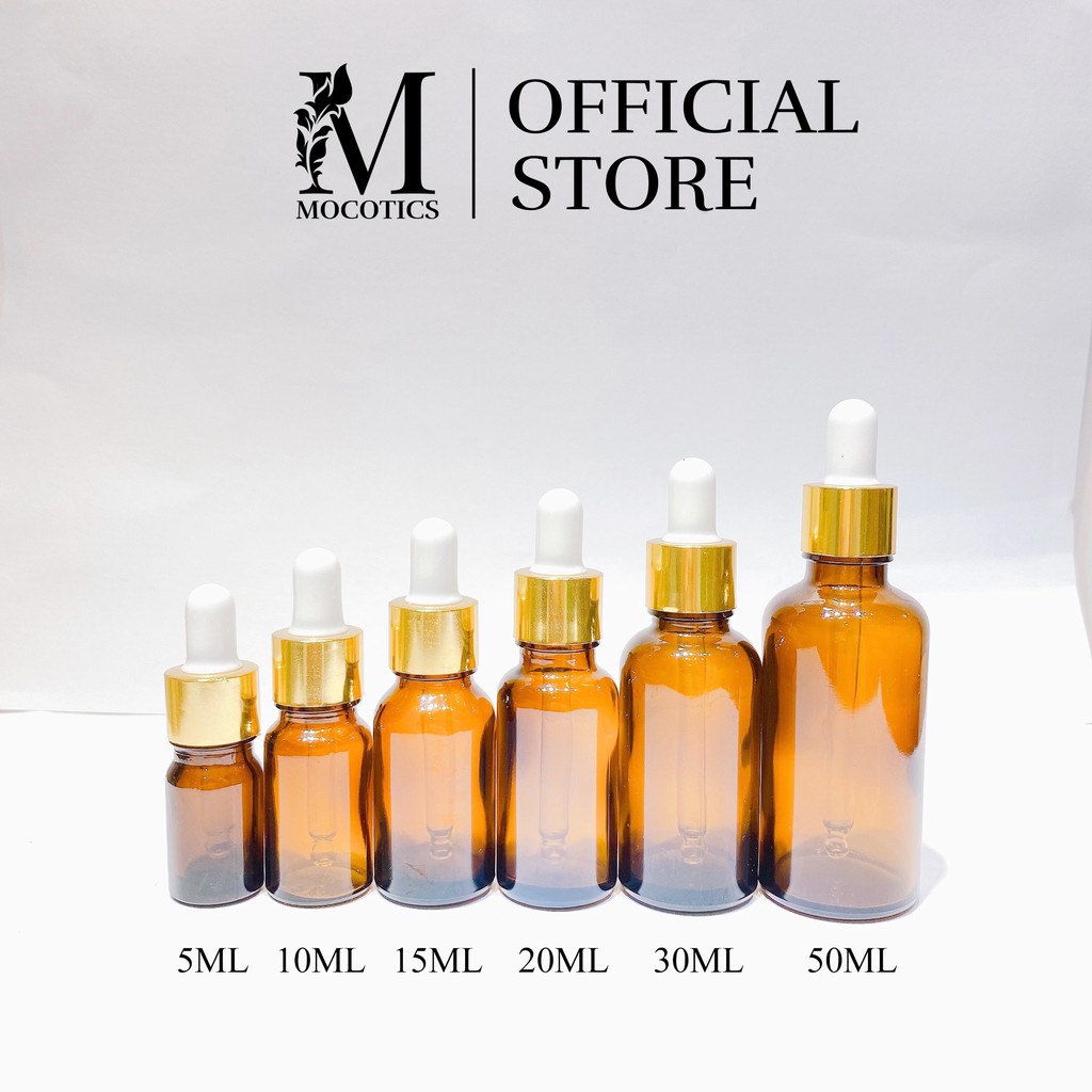 Lọ đựng tinh dầu và mỹ phẩm nút đen khoen vàng Mocotics dung tích 5ml/10ml/15ml/20ml/30ml/50ml