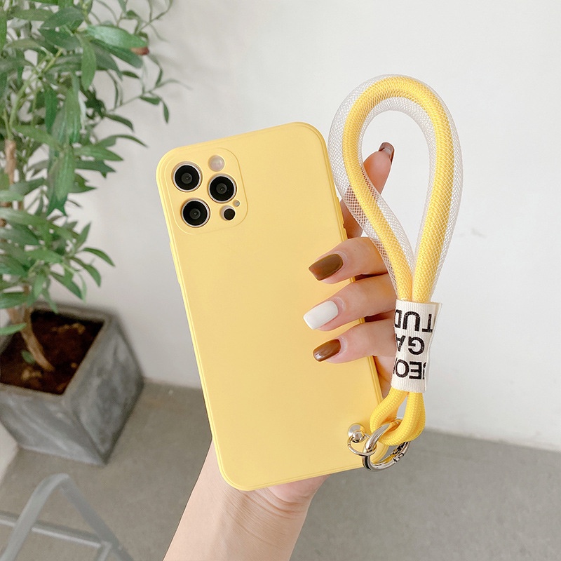 Ốp Điện Thoại Silicon Có Dây Đeo Màu Kẹo Cho iPhone 6 6S 7 8 SE 2020 X XS XR XsMax 11 12 13 Pro 11 12 13 Pro Max