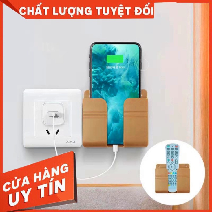 HH Kệ Đựng Remote Để Điện Thoại Dán Tường Có Khe Luồn Dây Sạc Tiện Lợi