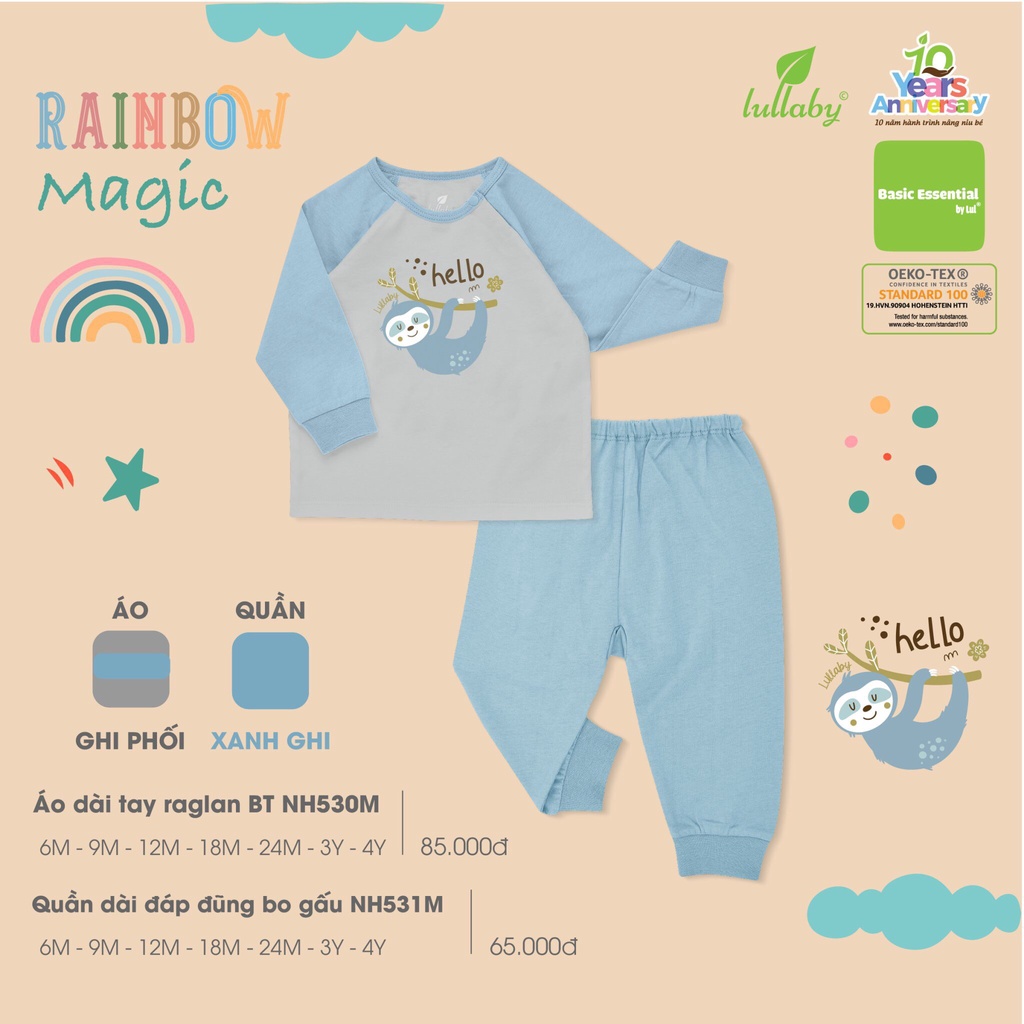 [CHÍNH HÃNG] Bộ quần áo dài tay raglan chất liệu mềm mại họa tiết trẻ em Lullaby