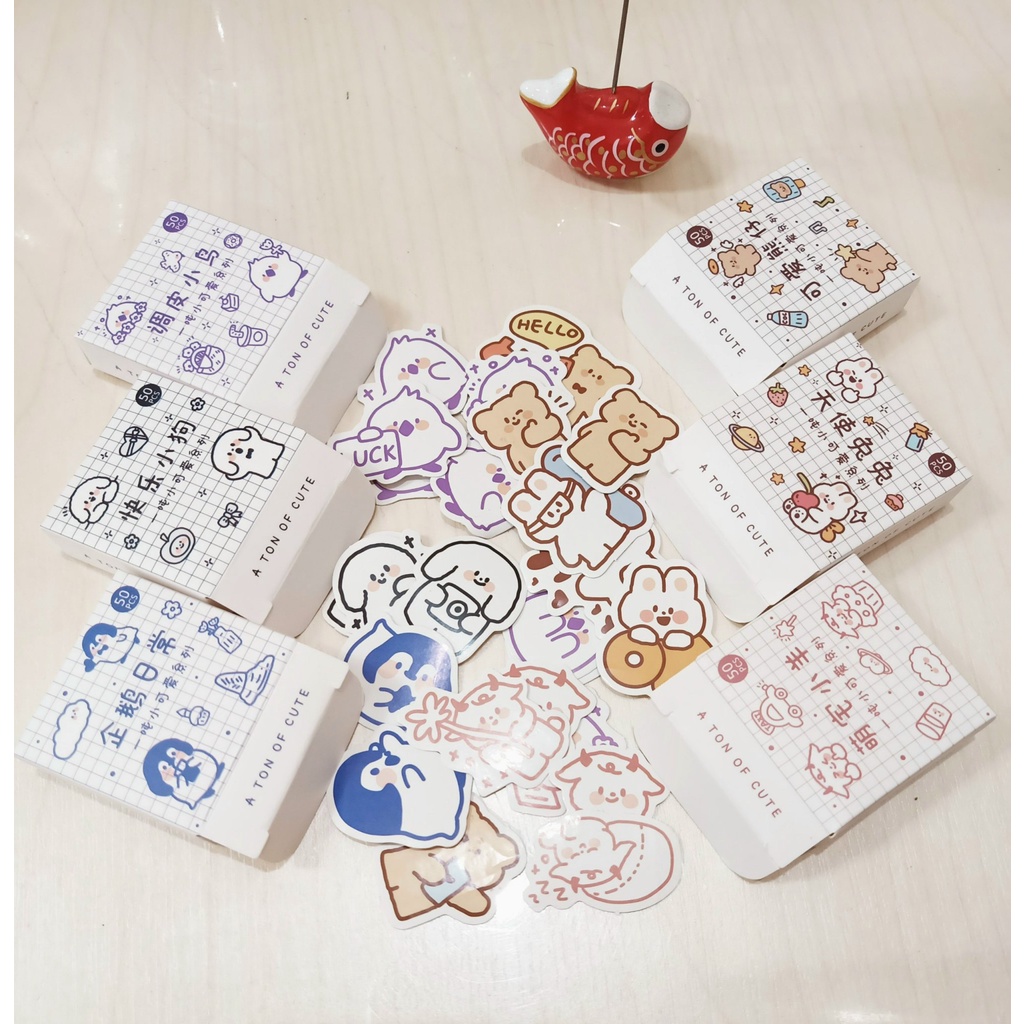 Hộp 45-50 miếng hoặc 300 miếng dán sticker hình dán trang trí siêu dễ thương