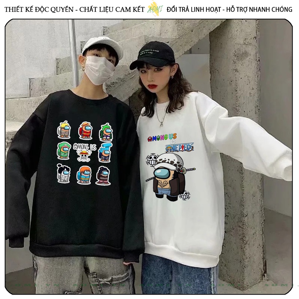 Áo Nỉ Bông Sweater Among Us x One Piece tay dài da cá unisex full size AOMIVN