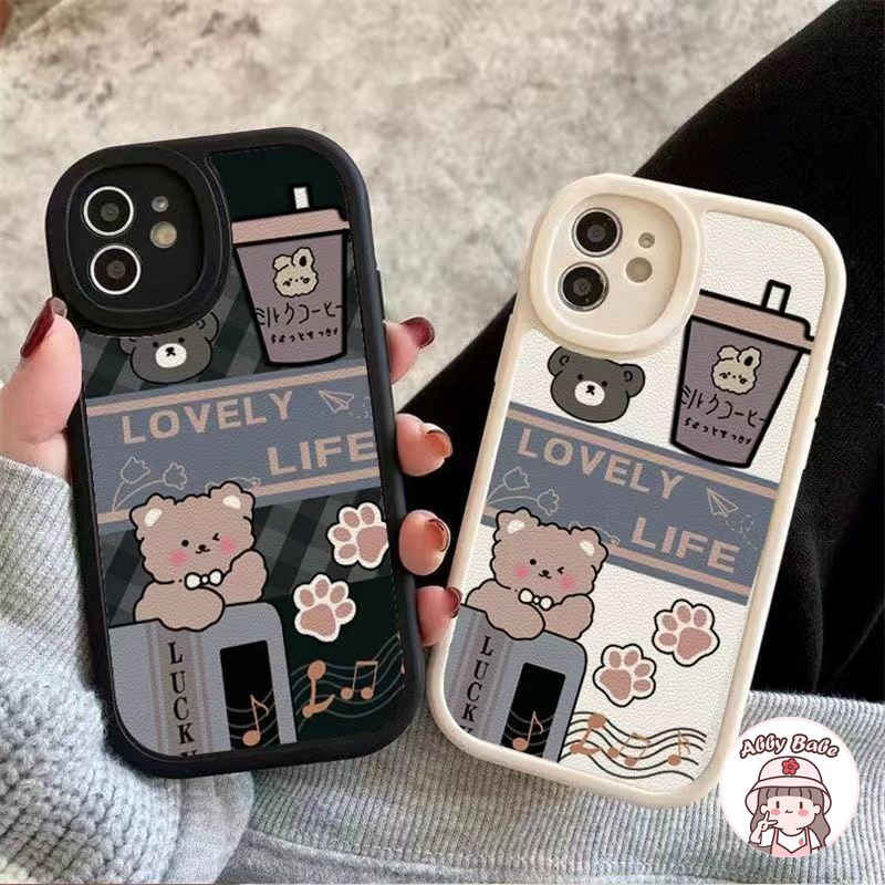 Ốp Điện Thoại Da TPU Mềm Mỏng Hình Trà Sữa / Gấu Nâu / Chữ Cho Iphone 11 7Plus 13 12 11 Pro Max X XS 12 13 XR