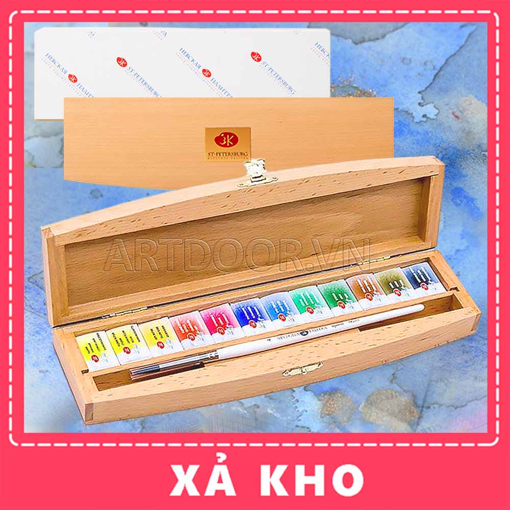 [ARTDOOR] Bộ màu Nước Nén WHITE NIGHTS hạng họa sĩ (hộp gỗ sồi) - 12 Màu