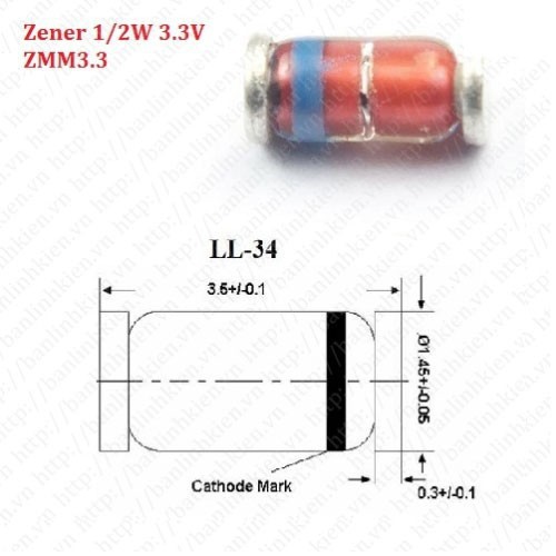 Diode Zener 0.5W 3.3V SMD1206 ZMM3.3 50 con