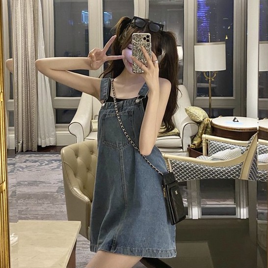 Xiaozhainv Đầm Yếm Denim Form Rộng Phong Cách Hàn Quốc Xinh Xắn Cho Nữ | BigBuy360 - bigbuy360.vn