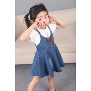 Set yếm váy bò bé gái