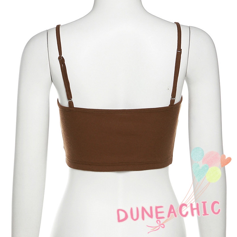 DUNEA Áo Tank Top Hai Dây Hở Lưng In Chữ Phong Cách Đường Phố
