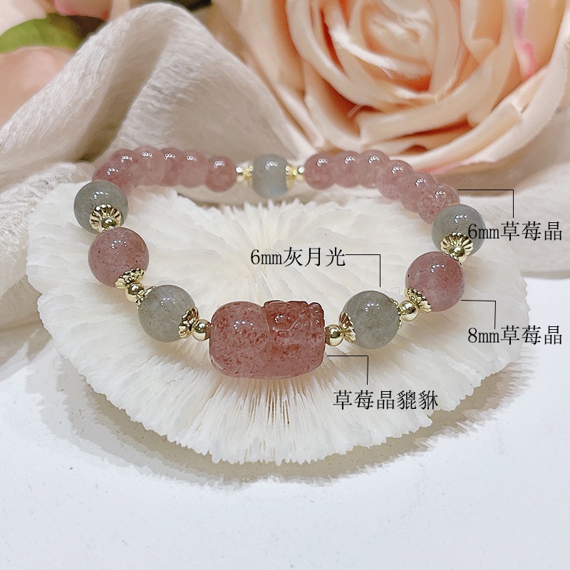 Vòng Đeo Tay May Mắn Đính Hạt Pha Lê Mặt Trăng/Dâu Tây/Hoa Đào Kiểu Retro Dành Cho Nữ