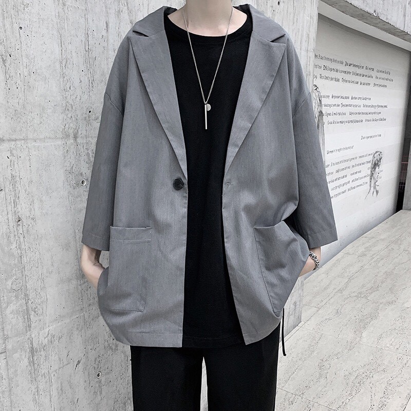 Áo khoác blazer unisex tay lỡ M.RO mùa hè phong cách Hàn Quốc BZZ5 Mrhero màu đen | BigBuy360 - bigbuy360.vn