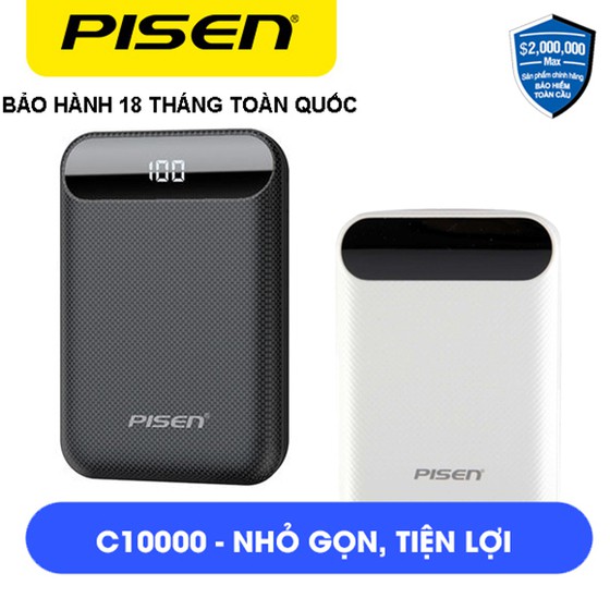 Sạc dự phòng Pisen PowerBox C10000 (led) (Mini, type C & Micro, 2xUSB, Led) - (TP-D01CJ)