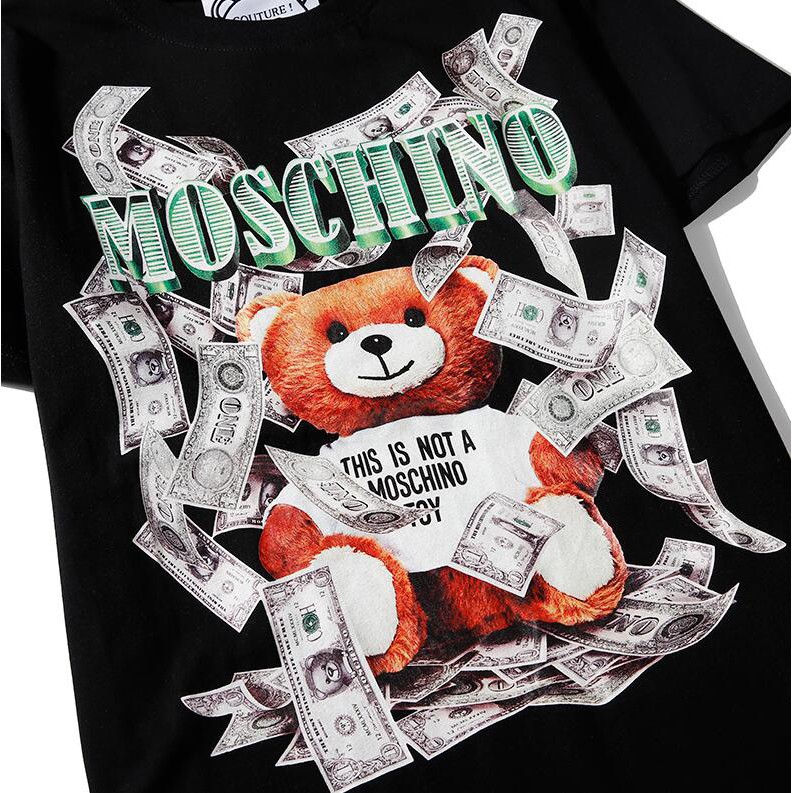 Áo thun vải cotton ngắn tay in họa tiết Moschino thời trang