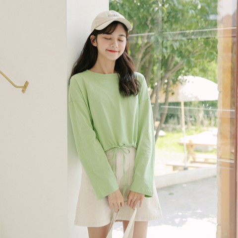 Áo Thun Nữ Tay Dài Dáng Rộng Màu Trơn 30675