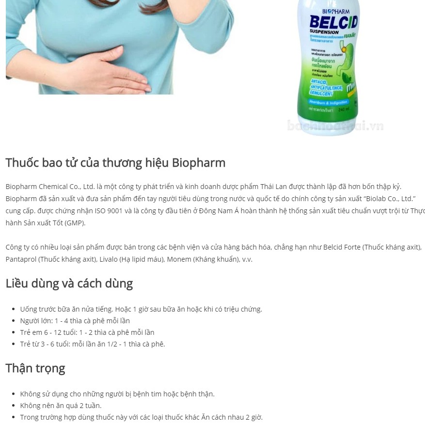 Chai nước uống đau dạ dày Biopharm Belcid Suspension Thái Lan