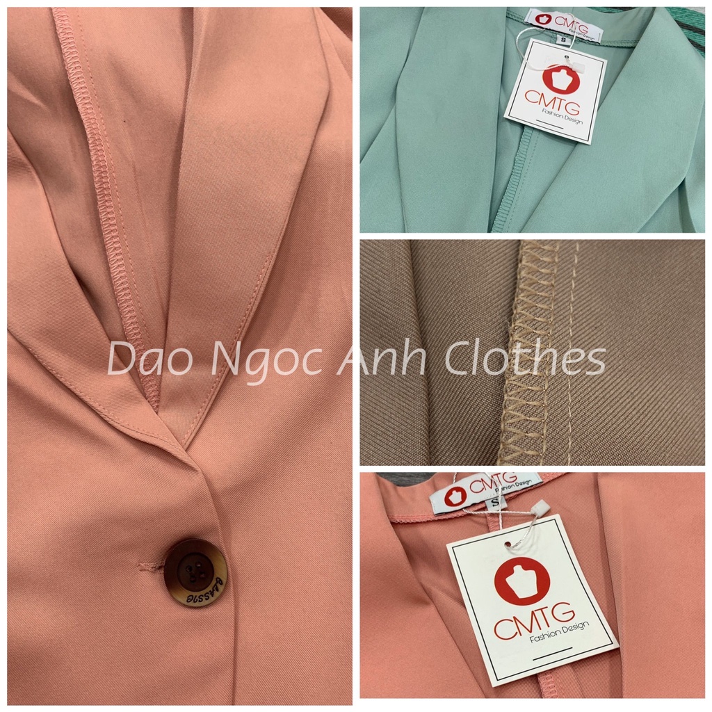 Set vest tay dài một nút chít eo kèm quần tây chất kaki thun siêu thoáng mát, thoải mái