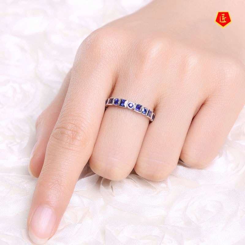 Nhẫn Đính Đá Sapphire Thiết Kế Đơn Giản Cá Tính