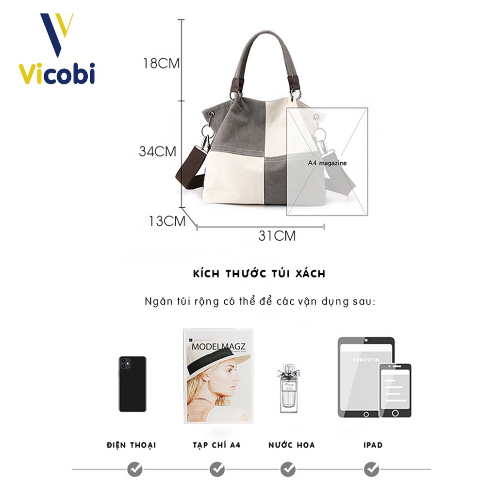 Túi xách vải Canvas dày dặn Vicobi CV2, đeo chéo hoặc vai và rất tịện cho đi tiệc, làm, du lịch, cafe hay đi học