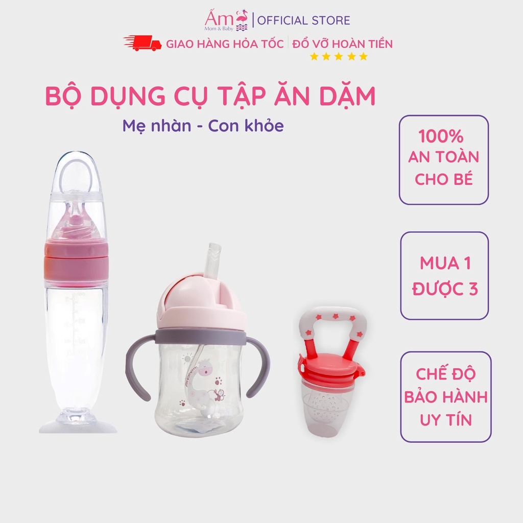 Bộ Dụng Cụ Tập Ăn Dặm Cho Bé Ấm Baby Gồm 3 Chi Tiết Giúp Mẹ Chăm Con Dễ Dàng Hơn Ấm Gift Decor