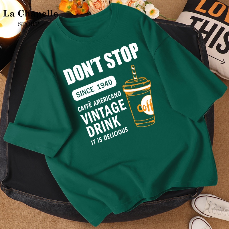 Áo thun tay lỡ DON'T STOP ly CAFE màu xanh trendy mùa hè 2022