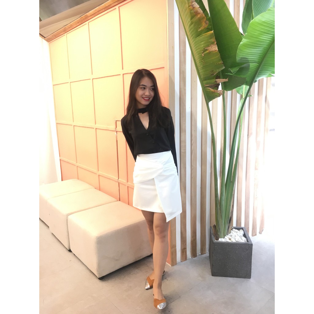 YU CHERRY | Váy nữ cách điệu chéo tà vắt cánh hồng Rosy Skirt YV015