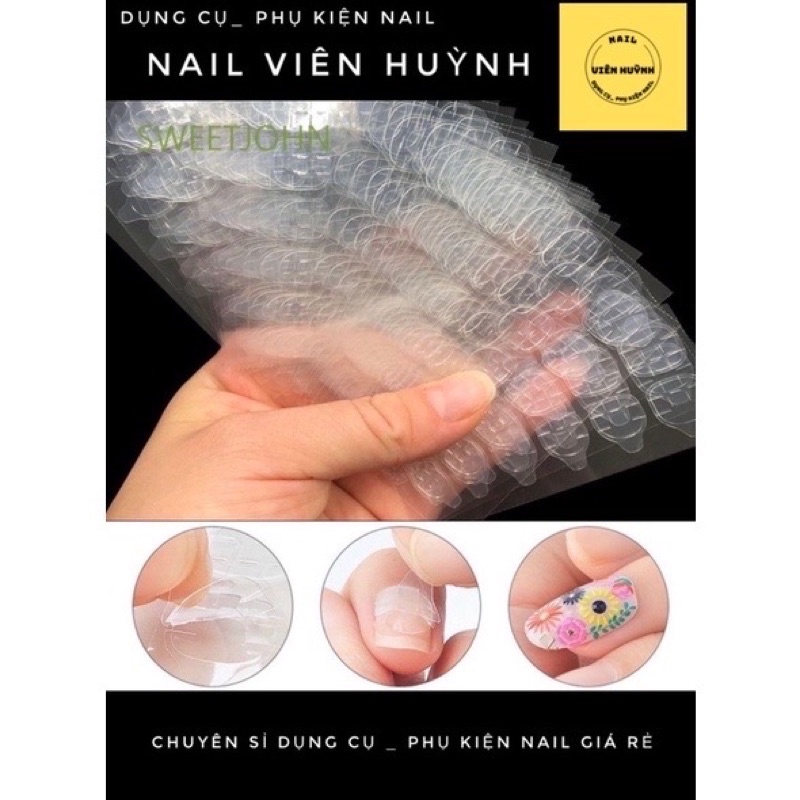 Keo 2 mặt silicon dán móng giả , dùng trong nail box .1 tờ có 12 miếng dán