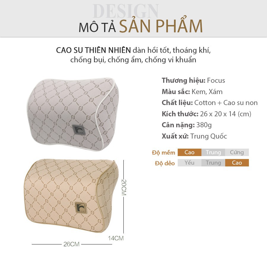 Gối đầu cao su non FOCUS GUCCI F-TM05F-B màu xám - Nhập Khẩu Chính Hãng