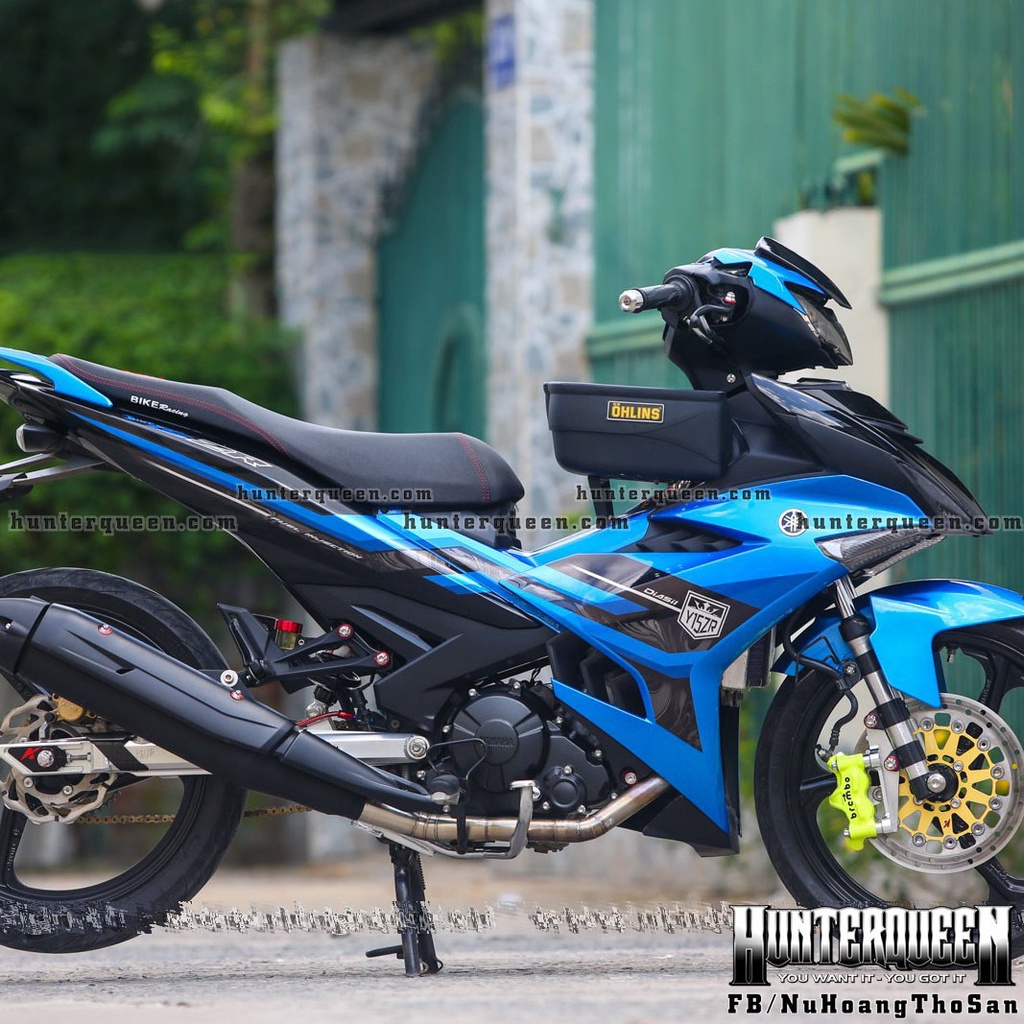 Tem rời in UV cao cấp, Dán xe Exciter 150 đời 2016 - 2019 màu đen xanh. Mẫu decal Y15ZR hoa văn chìm ẩn
