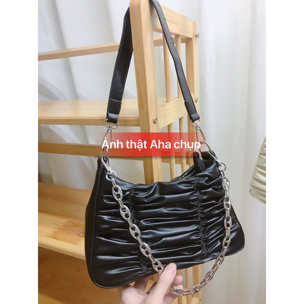 Túi đeo vai bèo nhún phối xích tặng kèm dây kẹp nách A056