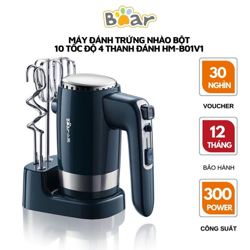 Máy đánh trứng trộn nhồi bột cao cấp  Bear 10 tốc độ 4 thanh đánh hàng chính hãng bảo hành 12 tháng  bản nội địa HM-B0V1