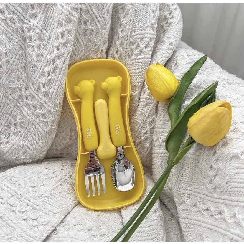 Set Thìa Nĩa Set Thìa Dĩa / Muỗng Nĩa ăn dặm Inox Kèm Hộp Đựng TGM Hàn Quốc - Made in Korea