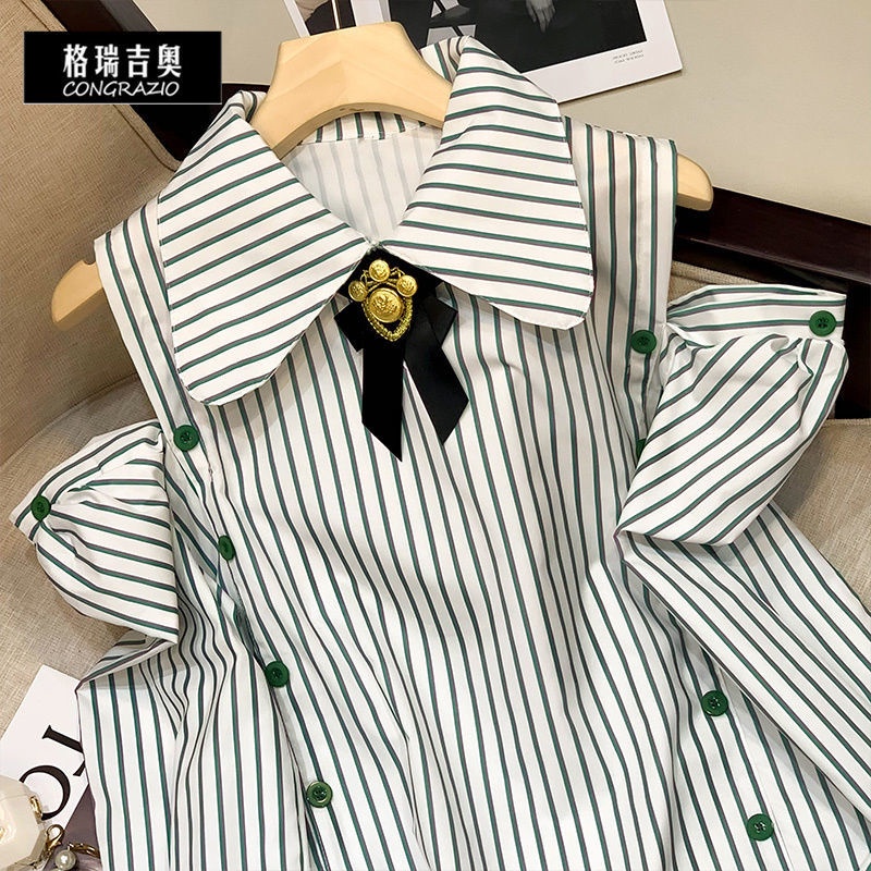 Áo Sơ Mi polo Trễ Vai Kẻ Sọc Thời Trang Mùa Hè Xinh Xắn Dành Cho Nữ
